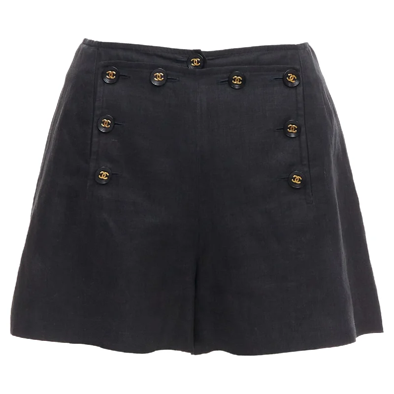 Additional Time-Limited Offers Chanel Vintage Linen Gold CC Logo Buttons Sailor Shorts