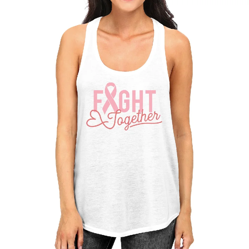 Women's Casual Clothing For Lounging Fight Together Breast Cancer Awareness Womens White Tank Top