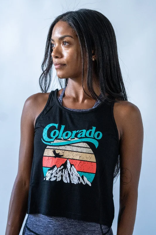 Women's Clothing For Outdoor Events Colorado Mountain Crop Top Black