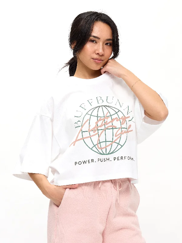 Vintage-Inspired Garments Lifting Club Crop Tee - White