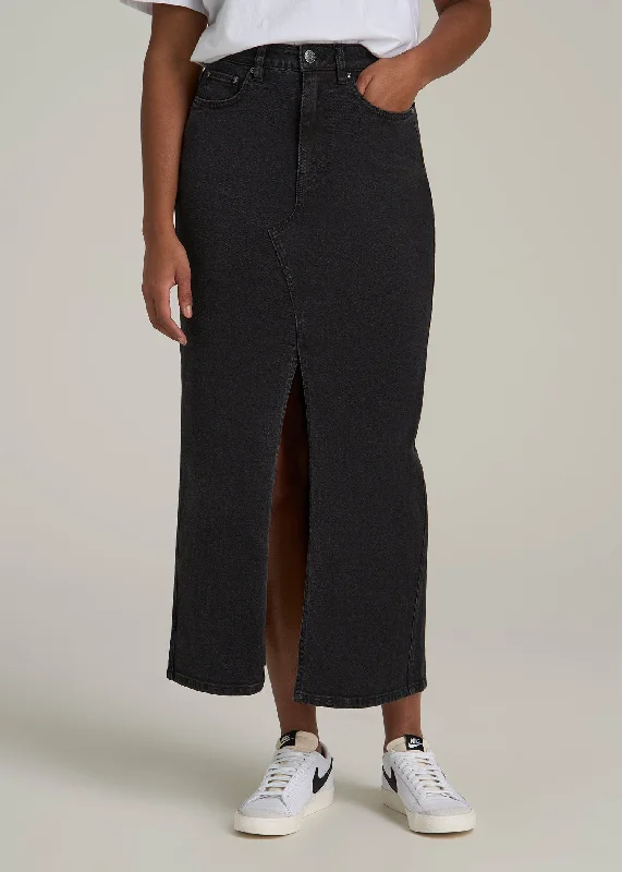 Women's Garments Denim Maxi Skirt for Tall Women in Onyx Black Wash