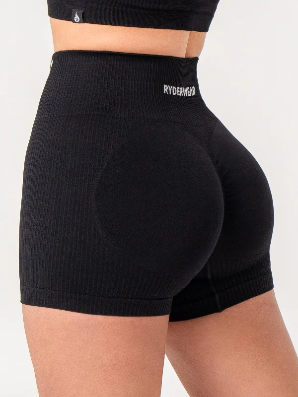 Special Offer For You Rib Scrunch Seamless Shorts - Black