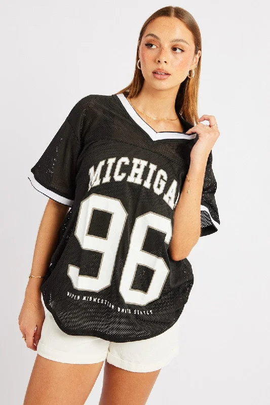 Affordable Luxury Fashion Black Sports Tee Short Sleeve