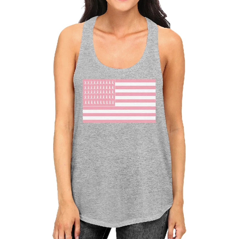 Stylish Women's Clothing Breast Cancer Awareness Pink Flag Womens Grey Tank Top