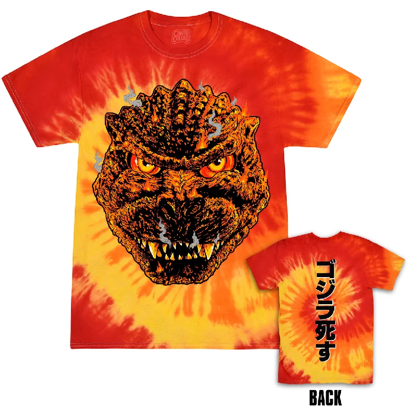 Women's Comfortable Lounge Attire "BURNING" GODZILLA - TIE-DYE T-SHIRT (RED HOT TIE-DYE)