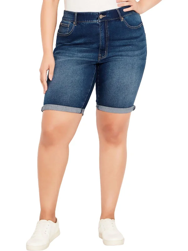 Women's Formal Event Outfit Womens Cuffed Knee Length Denim Shorts