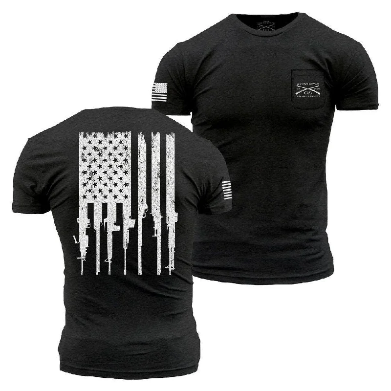 Best Deals Of The Season Rifle Flag Pocket T-Shirt - Black Heather