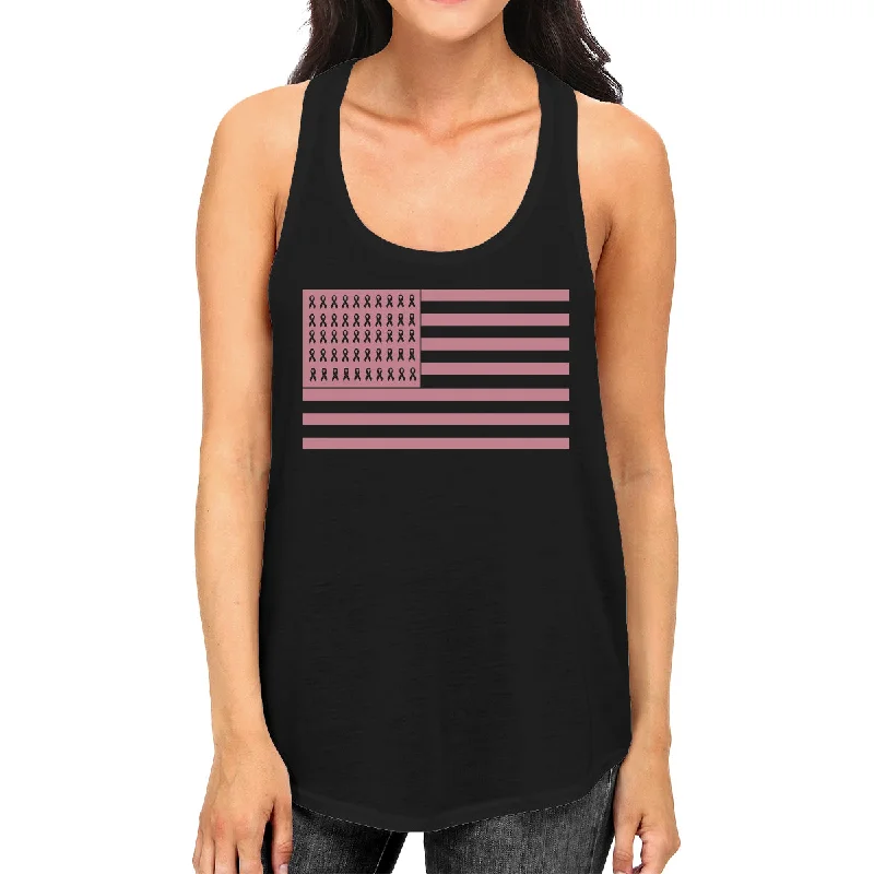 Exclusive Designer Style Deals Breast Cancer Awareness Pink Flag Womens Black Tank Top