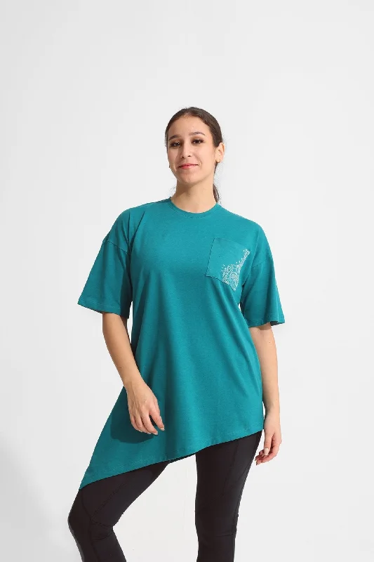 Romantic Chic Deals Shaded Spruce Oversized Absrtact Tee