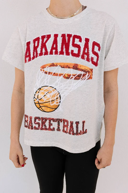 Women's Athletic Apparel Licensed Grey Arkansas Basketball Tee