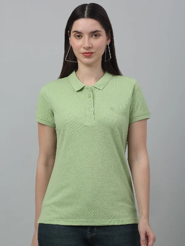 Chic Style, Always In Vogue Women's Casual Regular Short Sleeve MintGreen Polo neck  T-Shirt