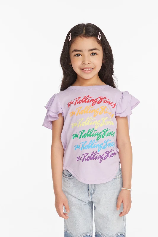 Women's High-Fashion Outfit Rolling Stones Rainbow Script Girls Tee