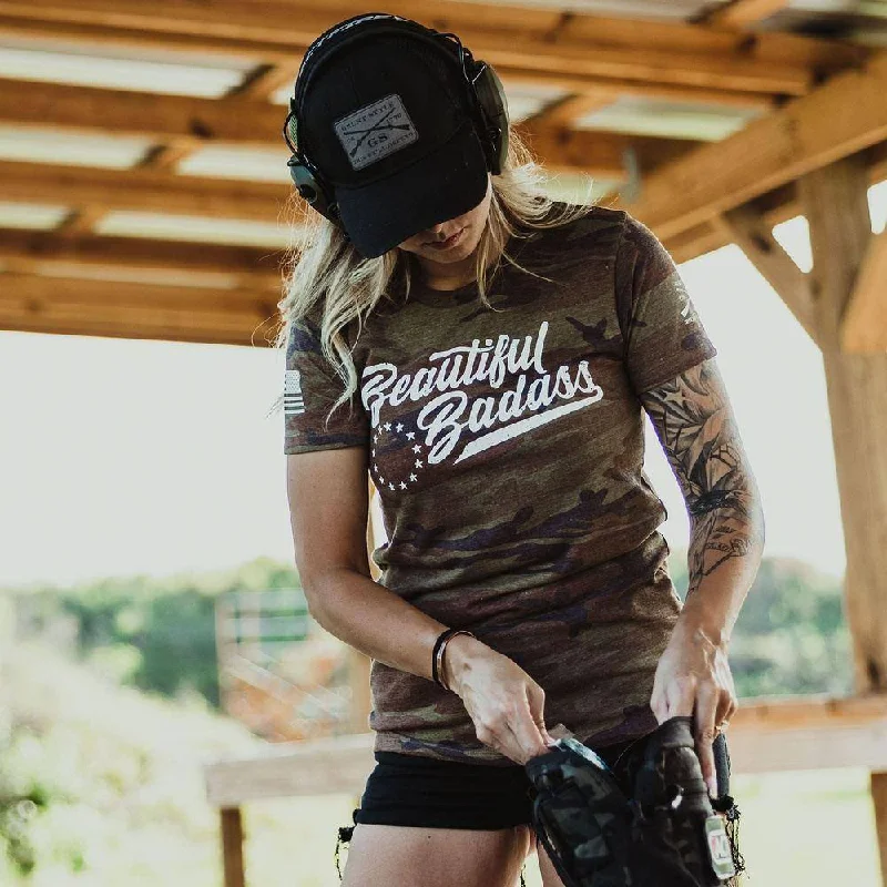 Stylish Women's Apparel Women's Beautiful Badass T-Shirt - Woodland Camo