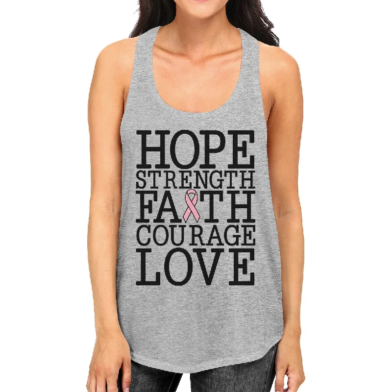 Casual Chic Deals Hope Strength Faith Courage Love Breast Cancer Womens Grey Tank Top