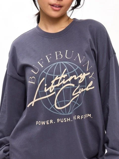 Fashion Forward Femininity Lifting Club Long Sleeve Tee - Blue Steel