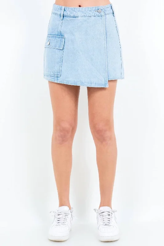 On-Trend Fashion Offers Chic Cargo Pocket Mini Skort In Light Blue