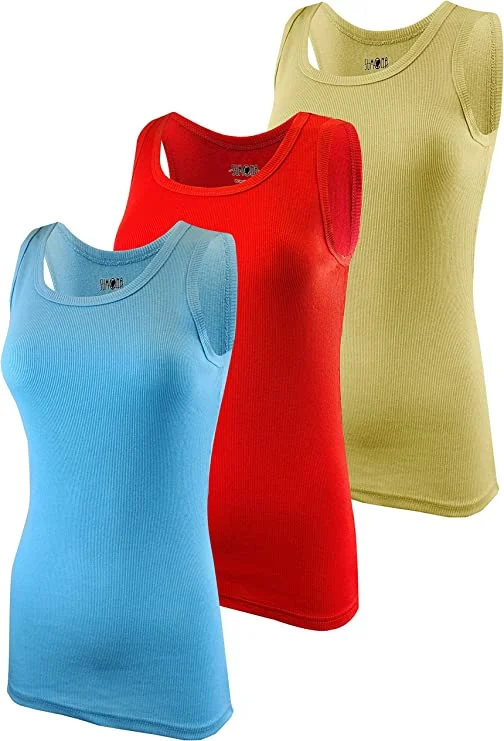 You'Ll Love Us Because Women's Cotton Sleeveless Tank Tops in Light Blue, Yellow, and Red