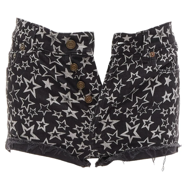 Get The Latest Trends Saint Laurent Star Print Cotton Denim Mini Hot Shorts