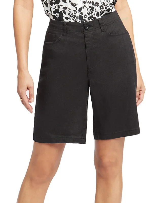 Women's Comfortable Lounge Attire NYDJ Black Linen-Blend Bermuda Short Jean