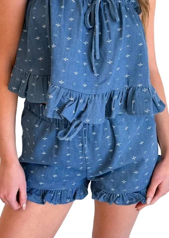 Women's Holiday Clothing Daisy Ruffle Shorts In Denim