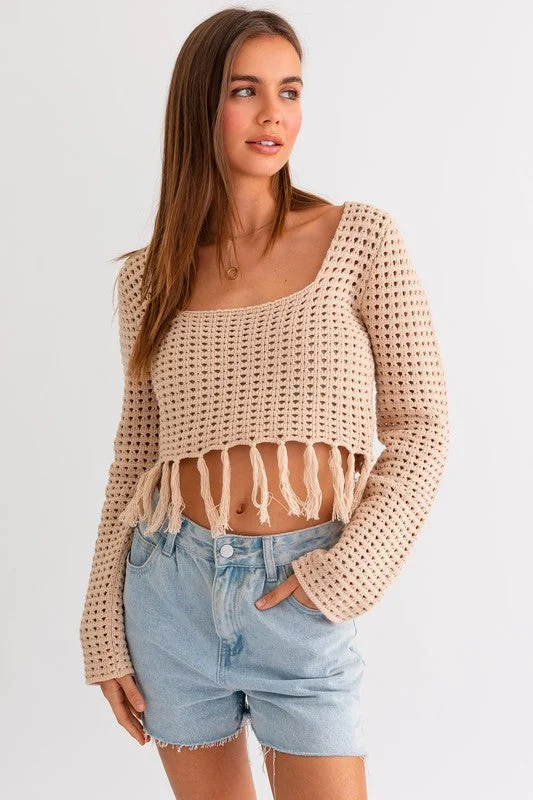 Unbeatable Prices Beachfront Square Neck Crochet Fringe Top - Final Sale