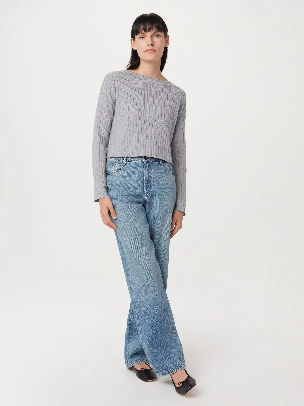 Women's Weekend Outfit The Merino Wool Cropped Sweater in Light Grey