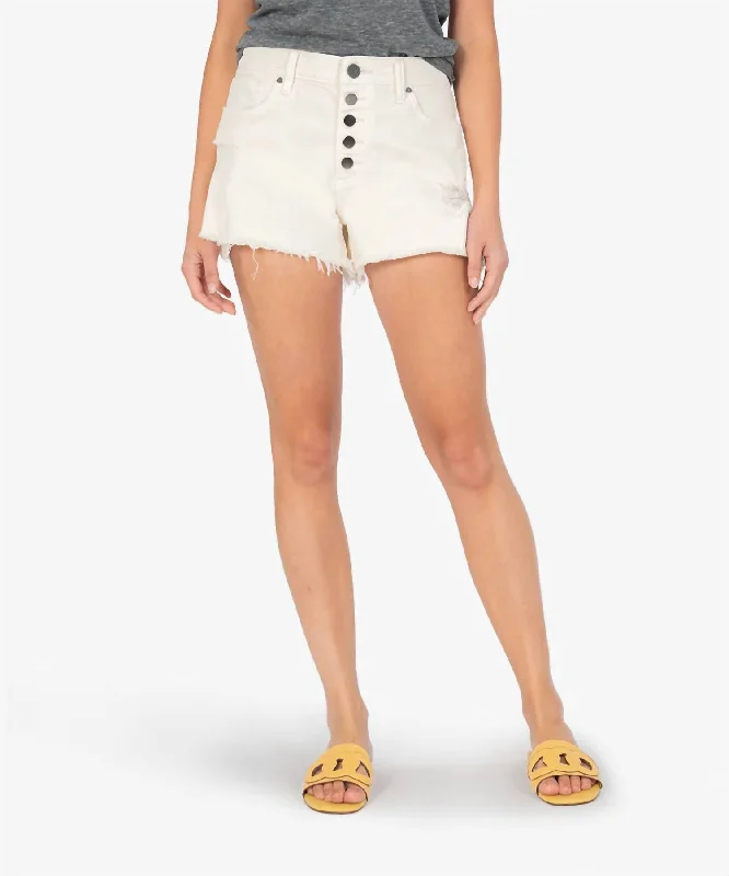 Chic Trends Unveiled Jane High Rise Short W/ Frayed Hem In Ecru