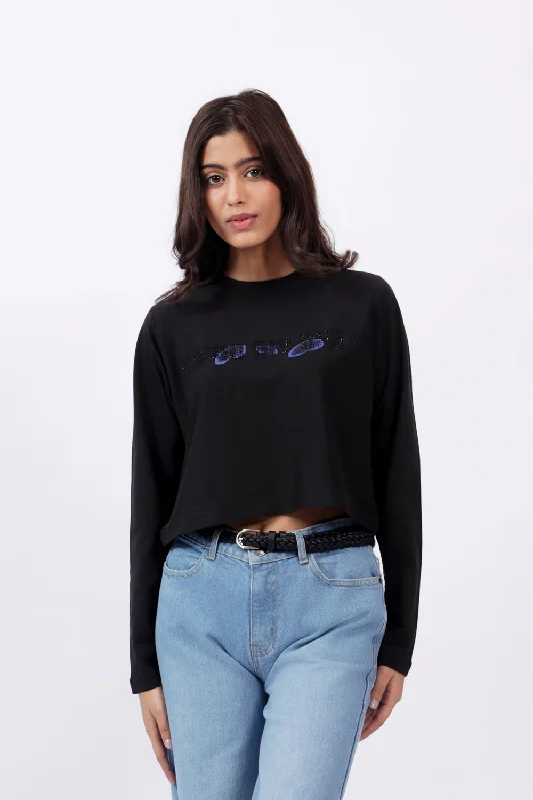 Hurry Before It'S Gone CROPPED EMBELLISHED TEE