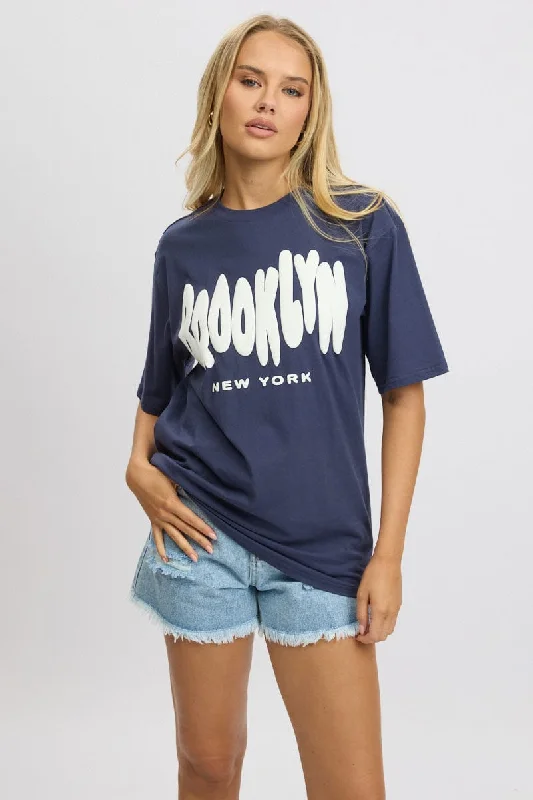 Women's Trendy Clothing Blue Graphic Tee Short Sleeve