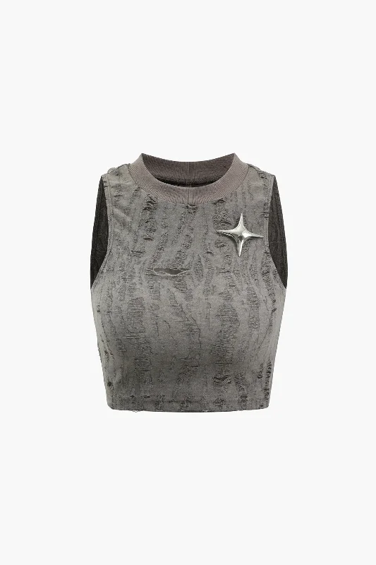 Affordable Women's Attire Star Decor Destroyed Tank Top