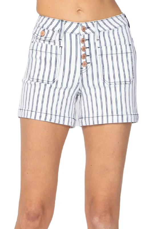 Charming Women's Outfit For Special Occasions Stripe Patch Pocket High Waist Shorts In Multi