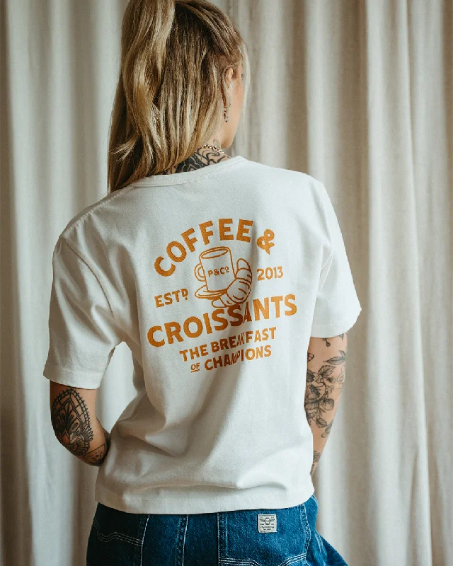 Stylish Women's Apparel Coffee & Croissants T-Shirt - Off White