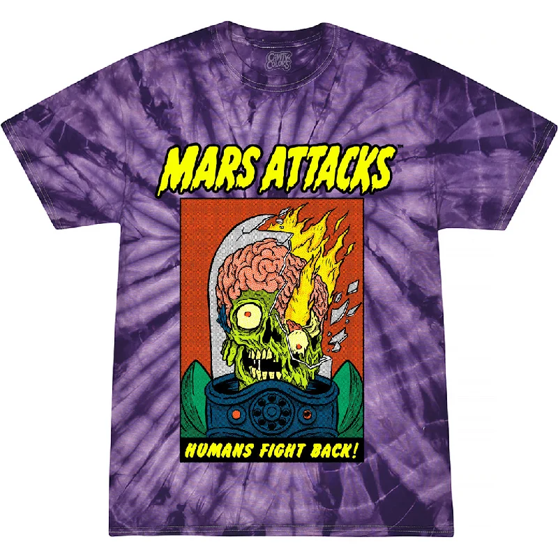 Women's Comfortable Lounge Outfit MARS ATTACKS: HUMANS FIGHT BACK - T-SHIRT (PURPLE TIE-DYE)