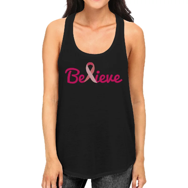 Vibrant Style Promotions Believe Breast Cancer Awareness Womens Black Tank Top