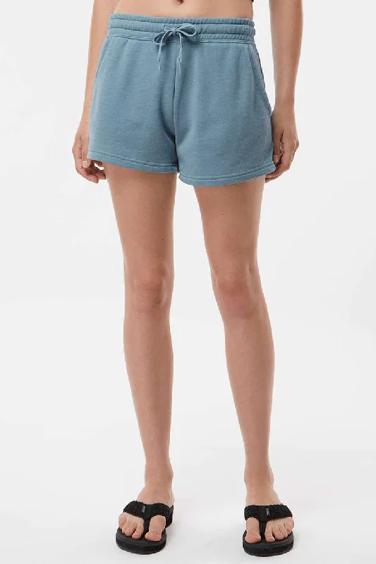 Women's Office Outfit Independent Trading Company Womens California Wave Wash Fleece Shorts w/ Pockets - Misty Blue