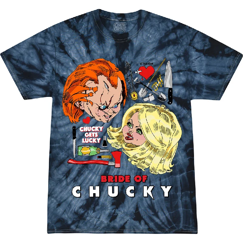 Women's Activewear Attire BRIDE OF CHUCKY: CHUCKY GETS LUCKY - TIE-DYE T-SHIRT (BLUE TIE-DYE)