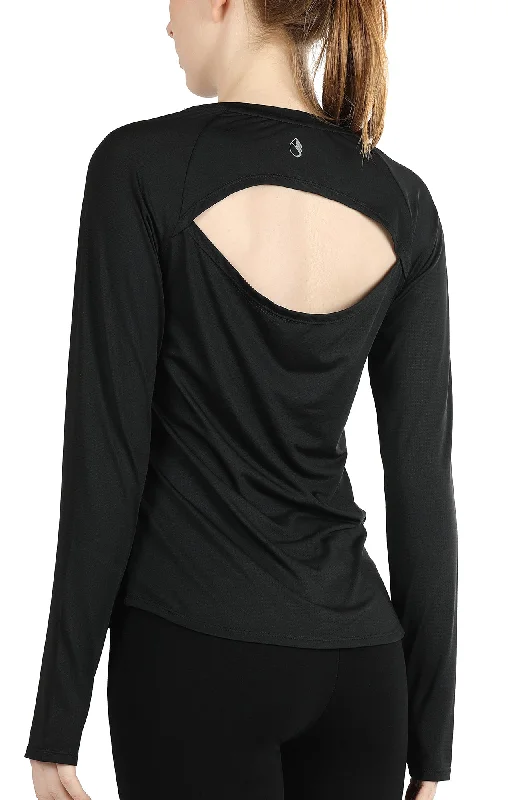 Elegant Fashion Offers icyzone Long Sleeve Workout Shirts for Women - Open Back Athletic Tops, Running Yoga Shirts with Thumb Holes