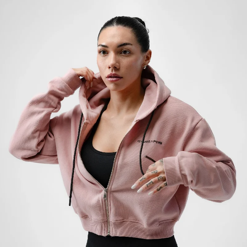 Women's Outfit Cropped Zip-Up Hoodie - Mauve