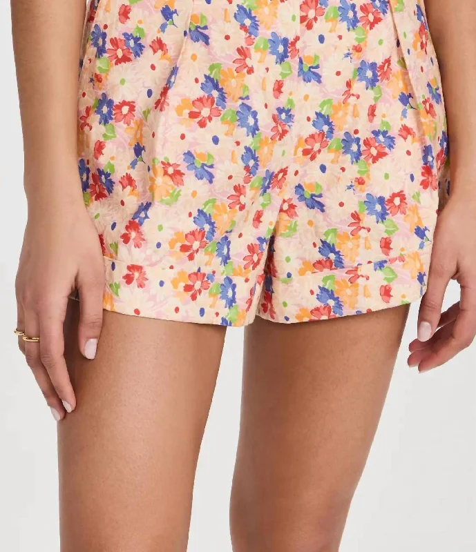 Sale Event, Prices Rock Floral Pleated Shorts In Cream Multi