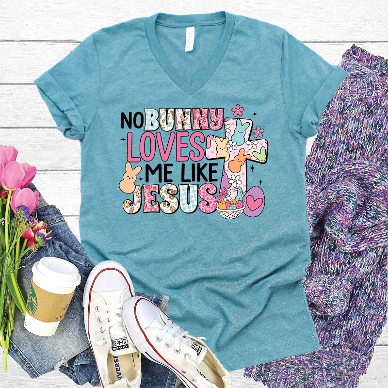 Women's Comfortable Lounge Attire No Bunny Loves Me Like Jesus V-Neck