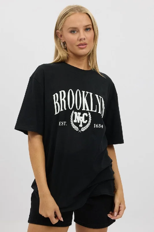 Vintage-Inspired Style Offers Black Graphic Tee Short Sleeve