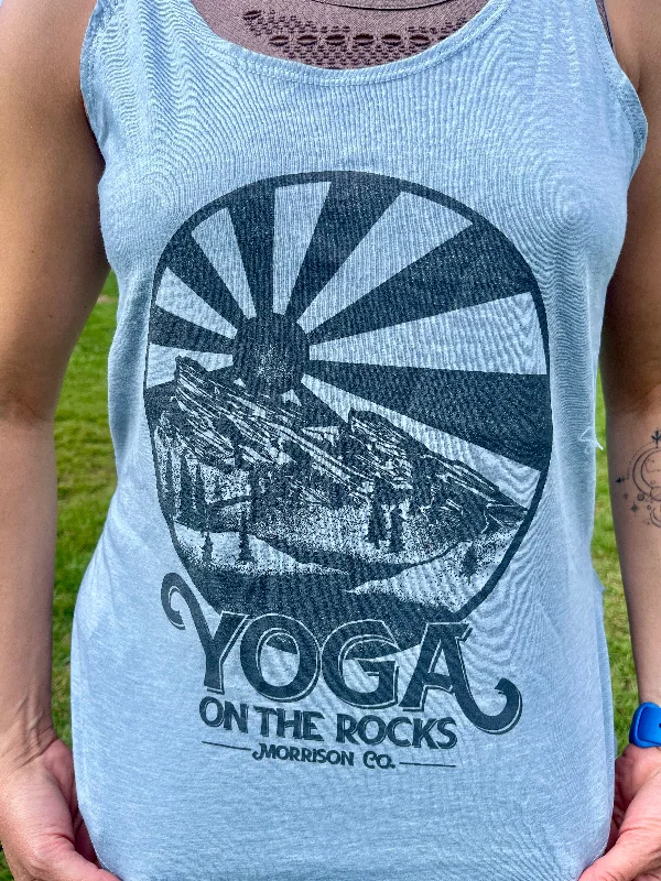 Women's Athleisure Apparel Blue Sketch Yoga on the Rocks Tank Top